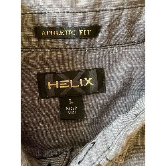 HELIX Athletic Fit Mens Gray Solid Long Sleeve Button Up Cotton Blend L - Picture 2 of 6